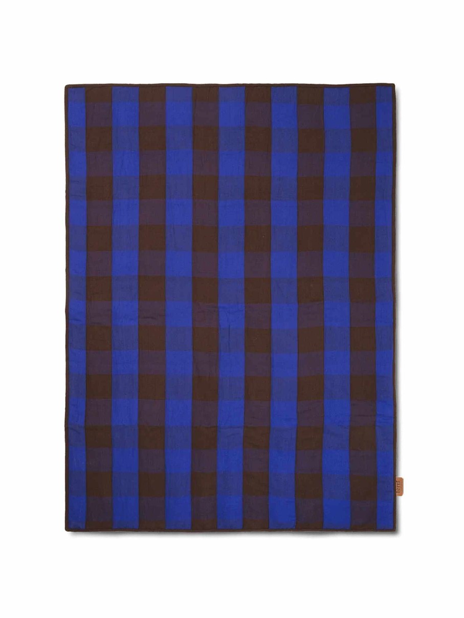 Textiles Ferm Living | Grand Quilted Blanket - Choco/Bright Blue Chocolate