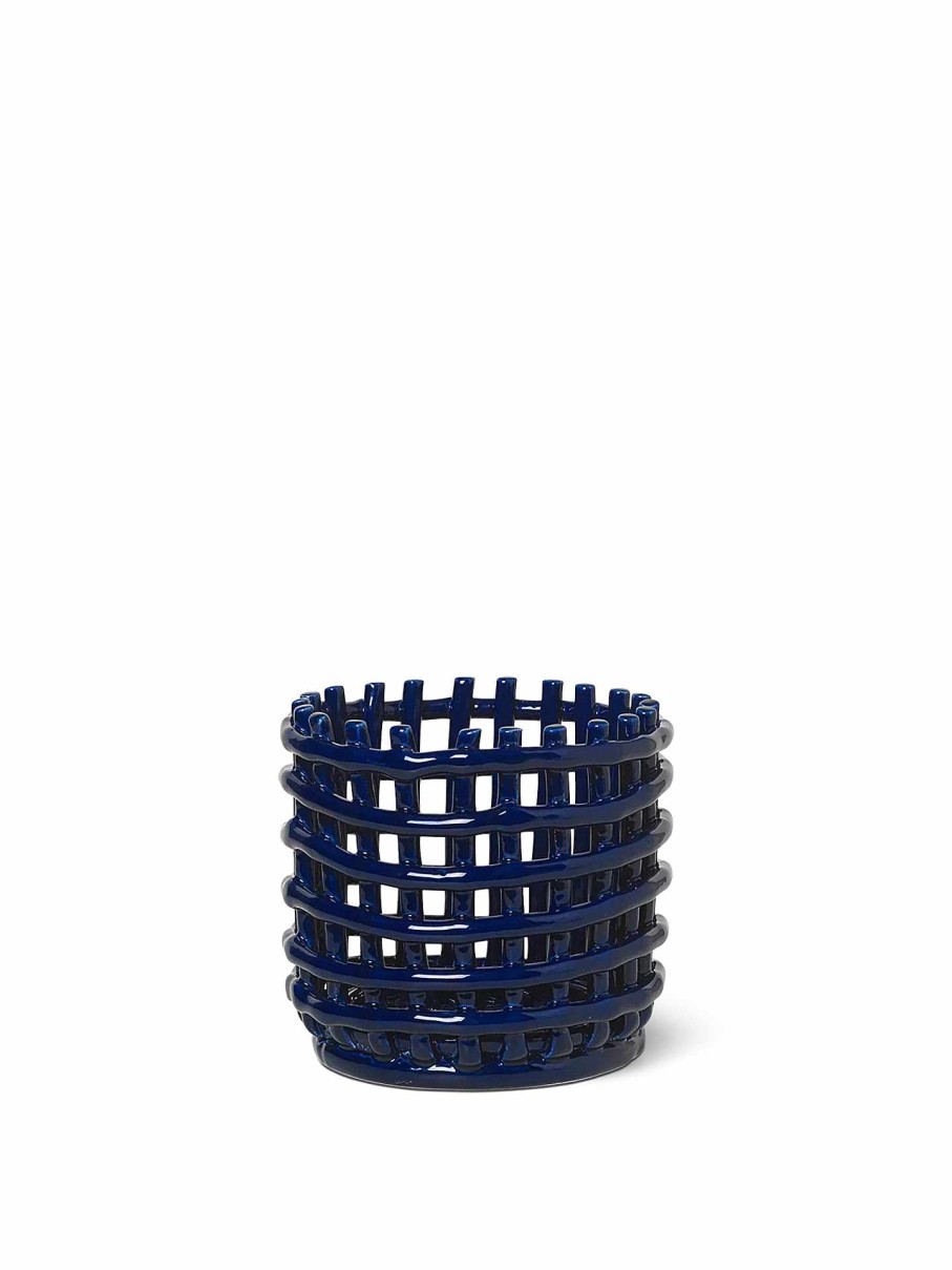 Green Living Ferm Living | Ceramic Basket - Small Blue