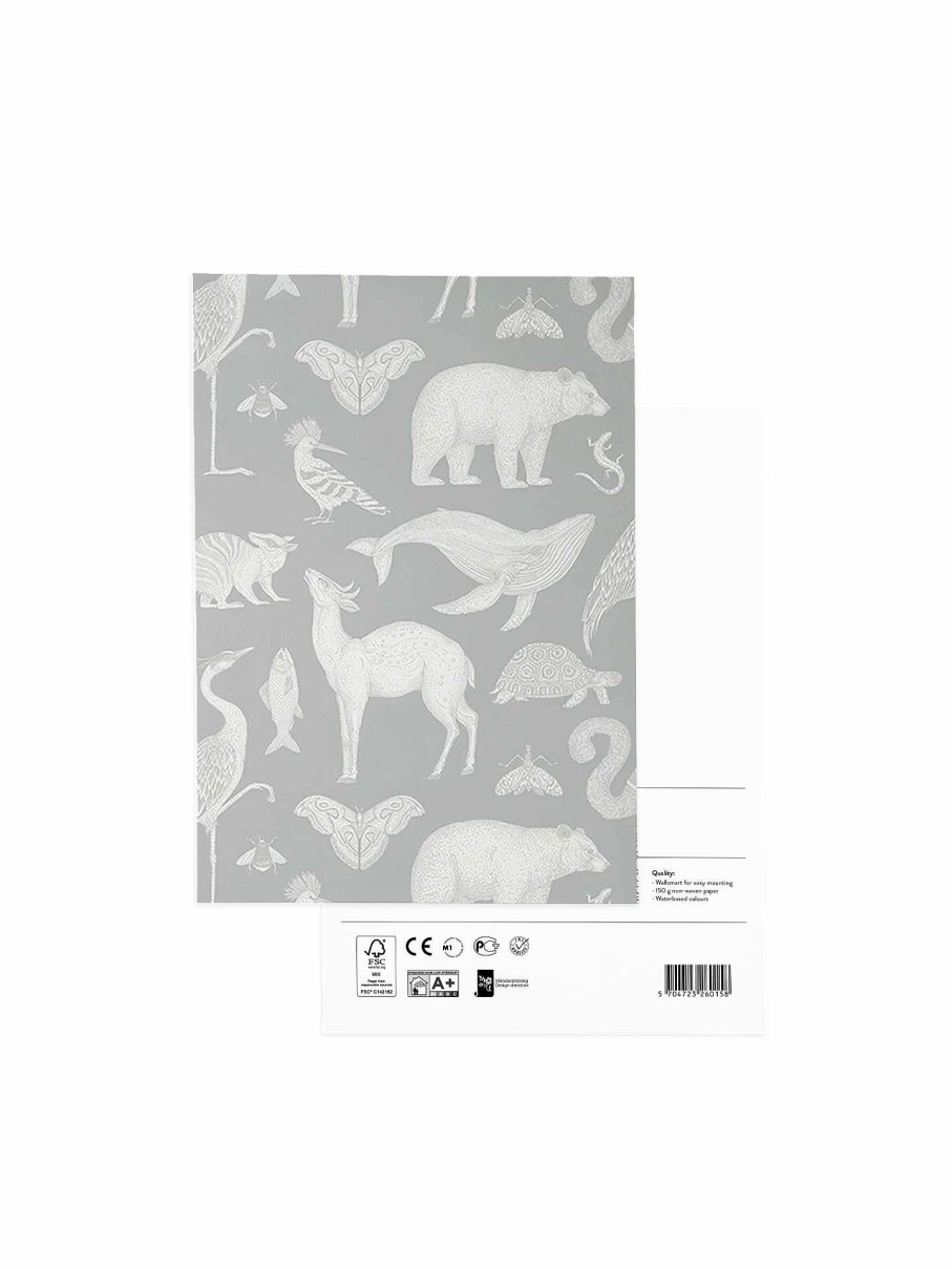 Wallpaper Ferm Living | Wallpaper Sample - Katie Scott Animals - Mint Grey Light Grey