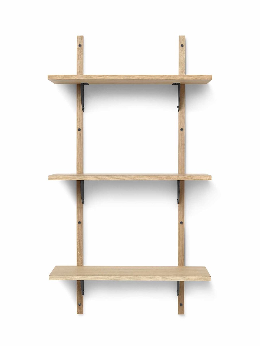 Furniture Ferm Living | Sector Shelf - Triple - Narrow - Natural /Black Brass Oak