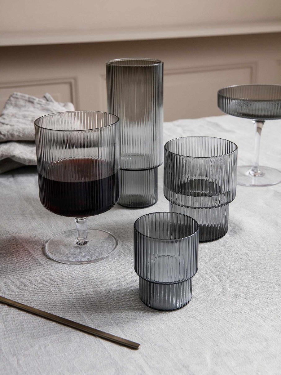 Kitchen Ferm Living | Ripple Glasses (Set Of 4) Smoked Grey