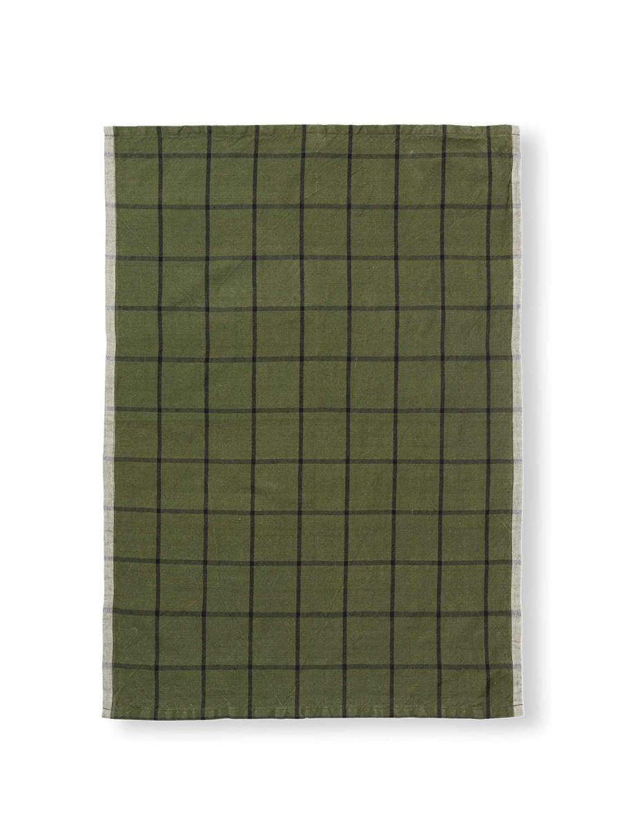 Kitchen Ferm Living | Hale Tea Towel - Green/Black Dark Green