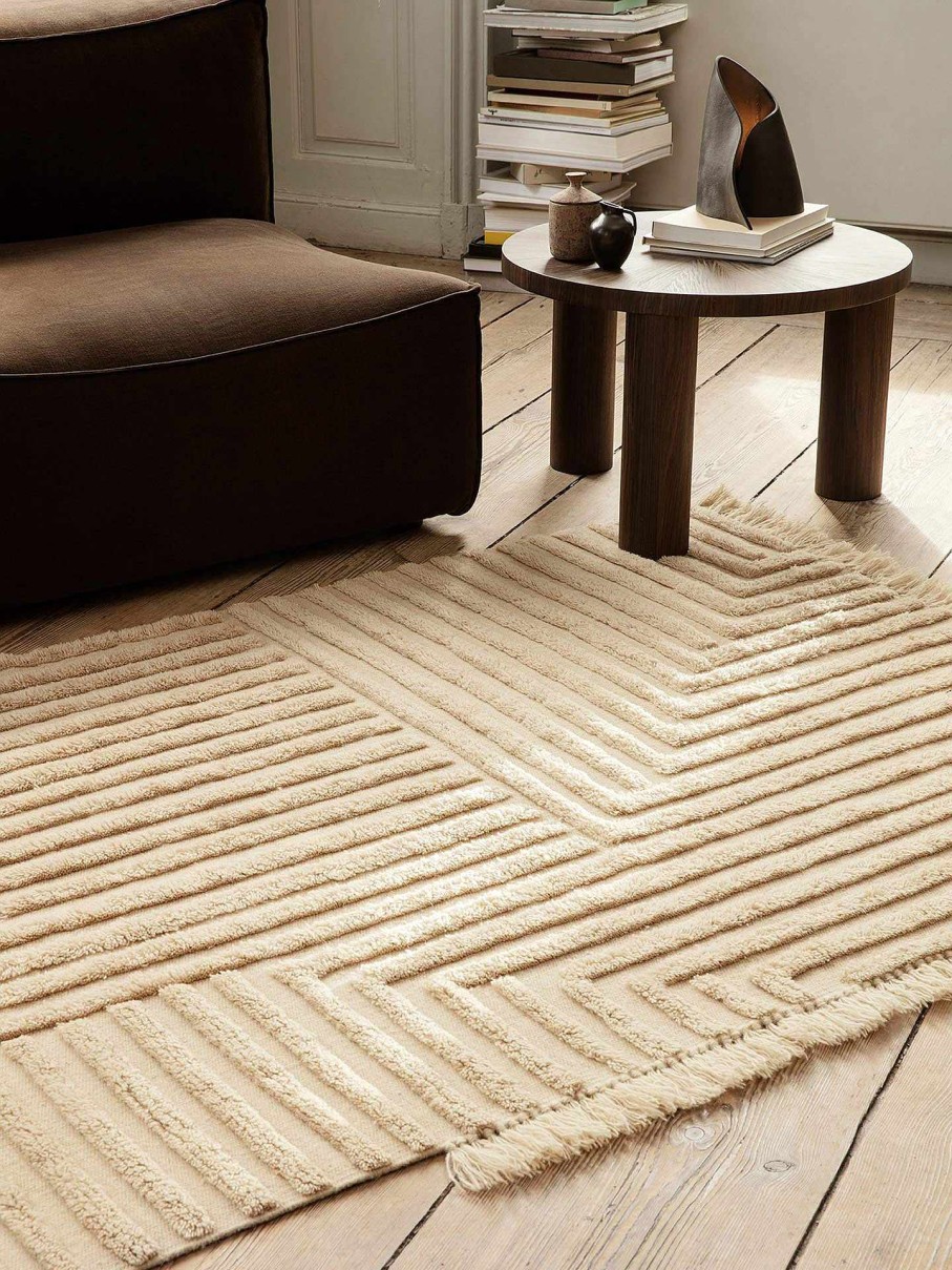 Rugs Ferm Living | Crease Wool Rug - Light 140 X 200 Cm Sand