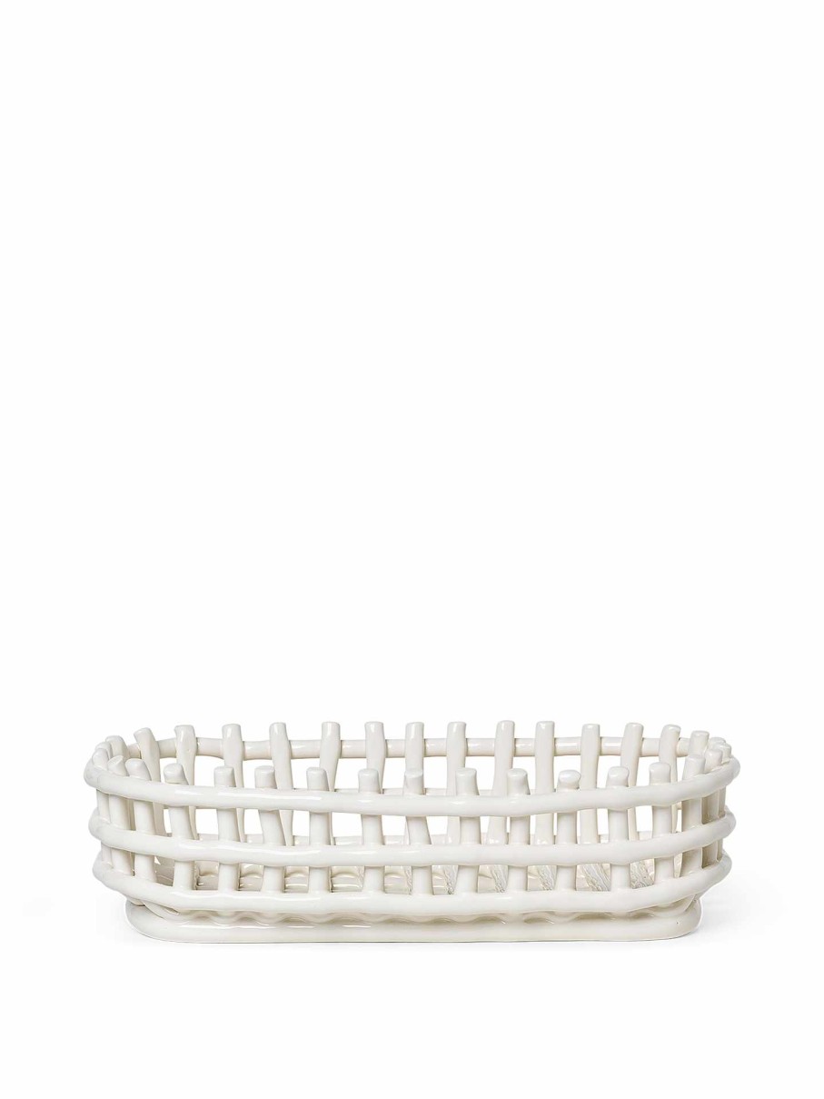 Kitchen Ferm Living | Ceramic Basket - Oval - Off-White Offwhite