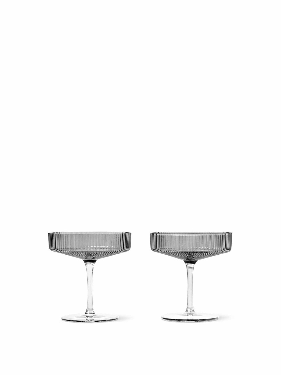 Kitchen Ferm Living | Ripple Champagne Saucers (Set Of 2) Smoked Grey