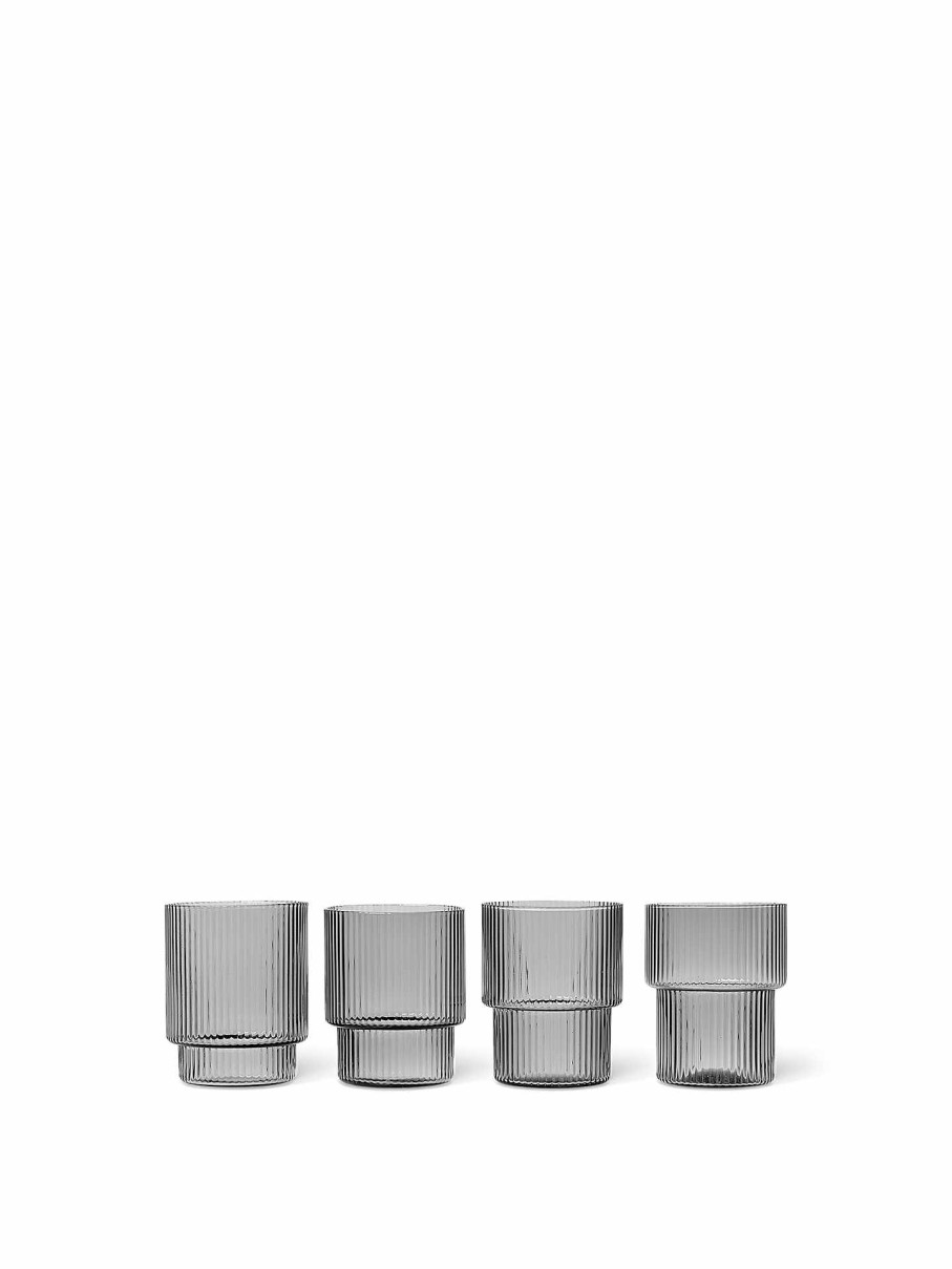 Kitchen Ferm Living | Ripple Glasses (Set Of 4) Smoked Grey