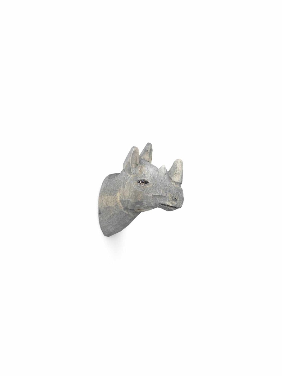 Kids Ferm Living | Animal Hand-Carved Hook - Rhino Grey