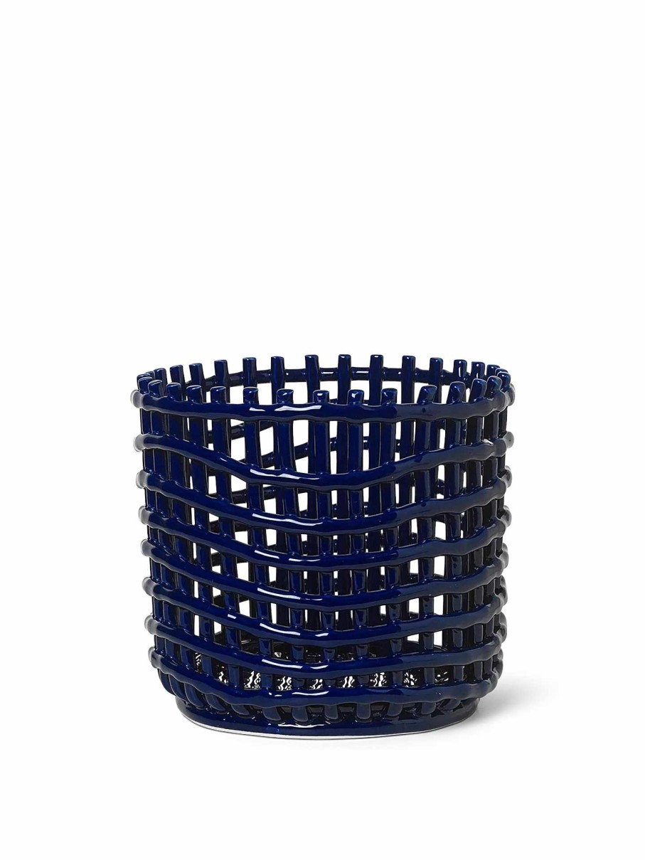 Green Living Ferm Living | Ceramic Basket - Large Blue