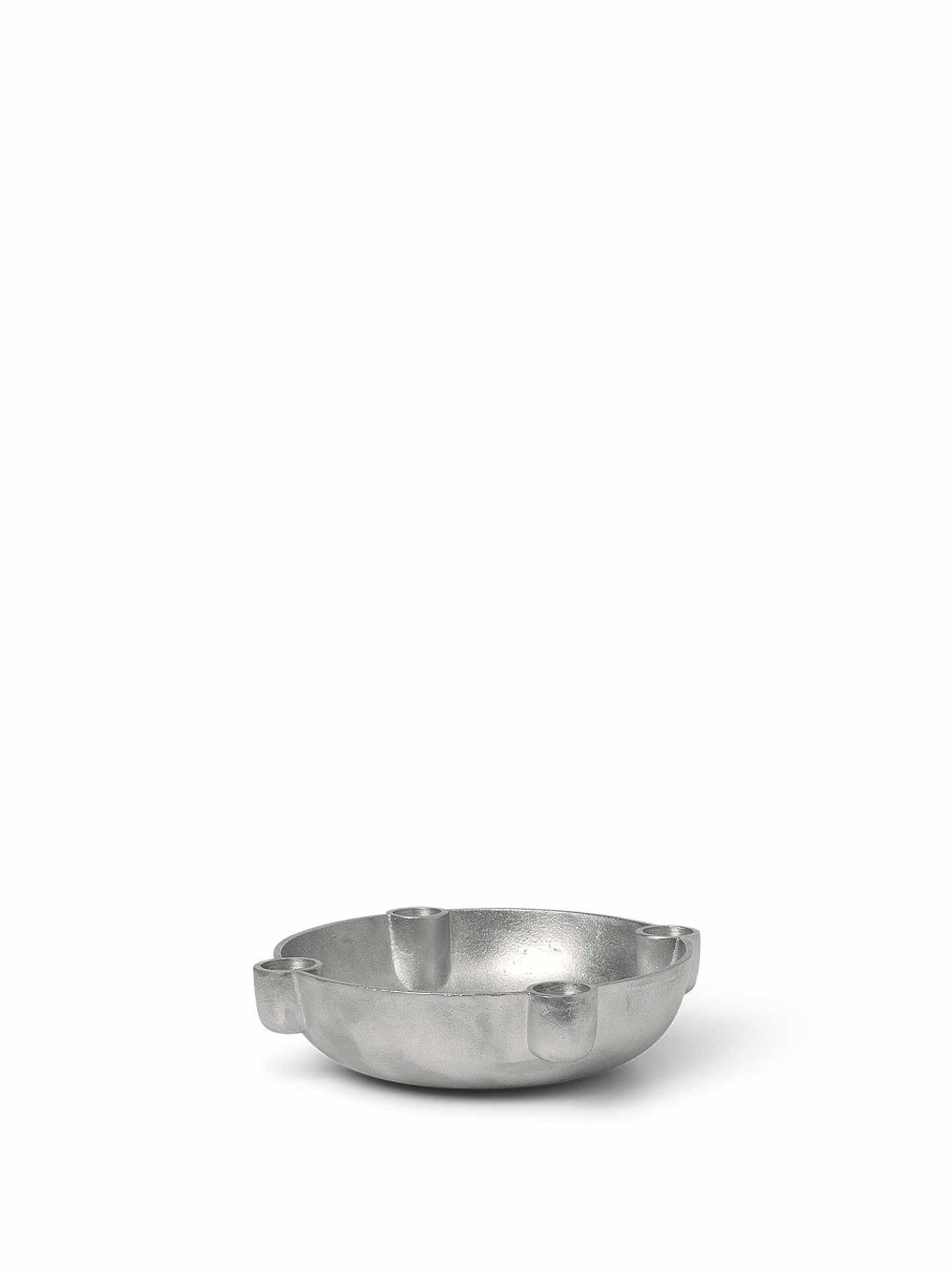 Accessories And Decorations Ferm Living | Bowl Candle Holder - Medium - Aluminium Grey