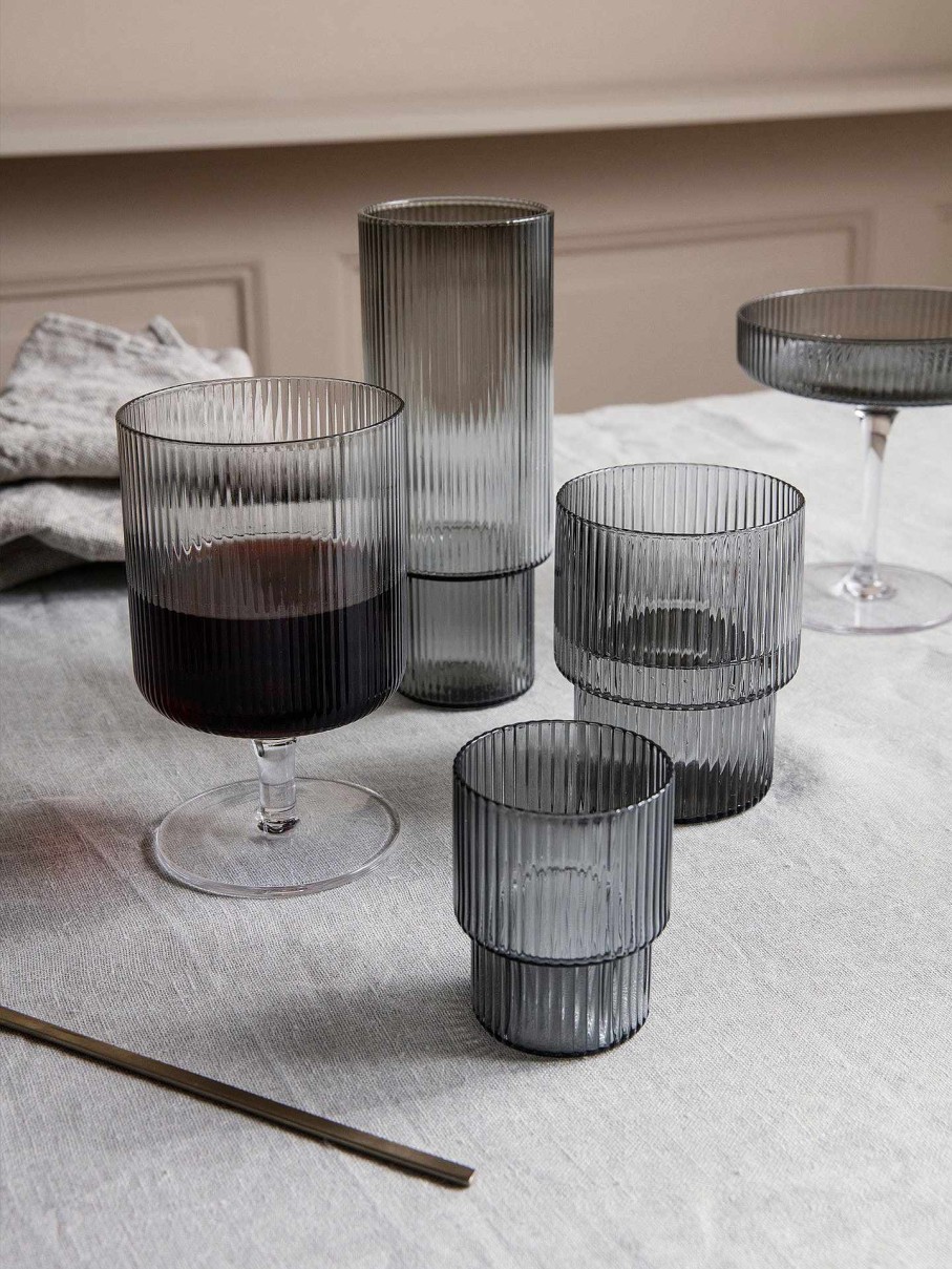 Kitchen Ferm Living | Ripple Small Glasses (Set Of 4) Smoked Grey