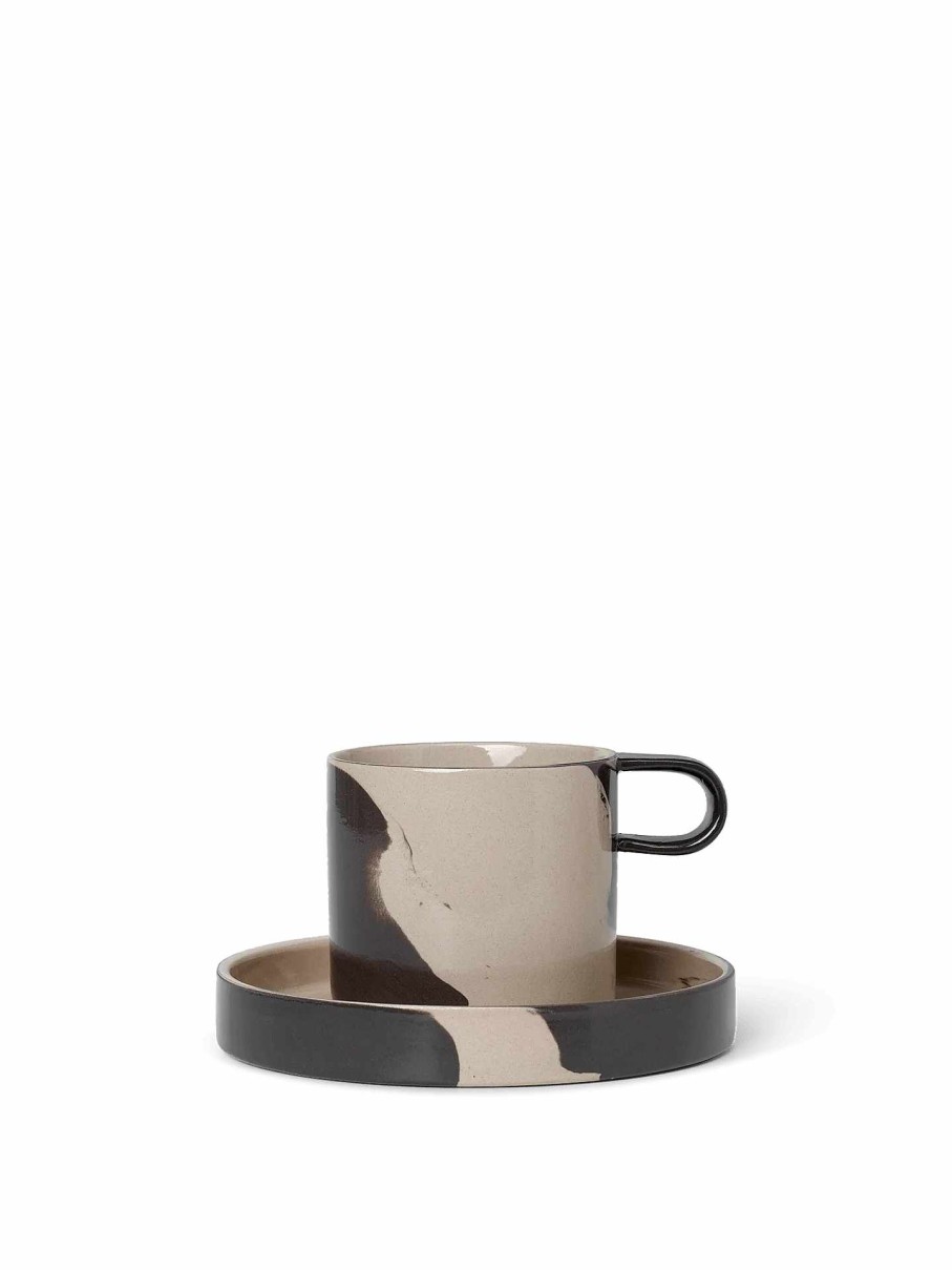 Kitchen Ferm Living | Inlay Cup With Saucer /Brown Sand