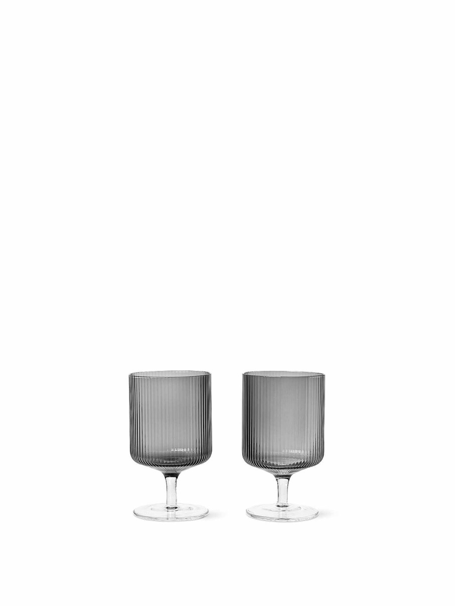 Kitchen Ferm Living | Ripple Wine Glasses (Set Of 2) Smoked Grey