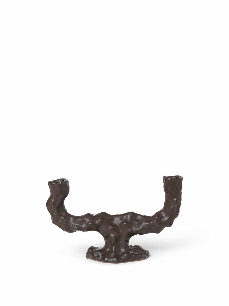 Accessories And Decorations Ferm Living | Dito Candle Holder - Double Dark Brown