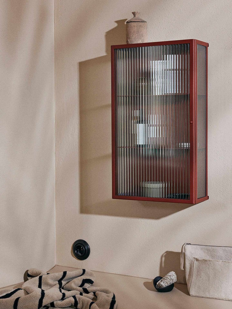 Furniture Ferm Living | Haze Wall Cabinet - Reeded Glass - Oxide Red