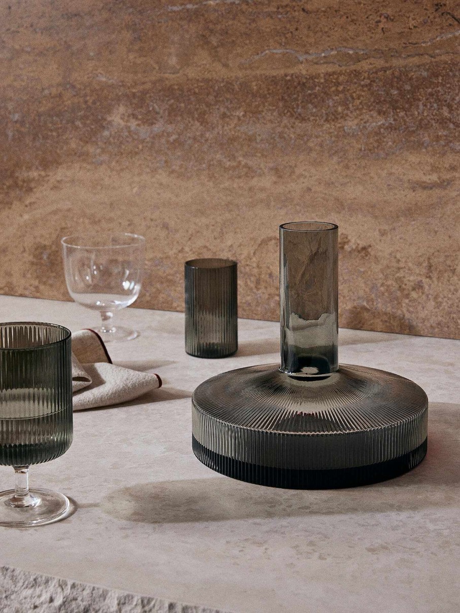 Kitchen Ferm Living | Ripple Wine Carafe Smoked Grey