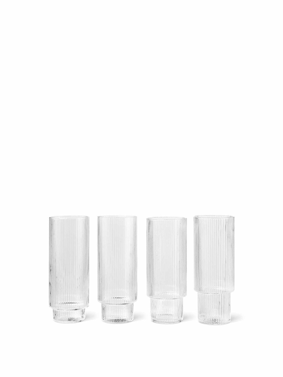 Kitchen Ferm Living | Ripple Long Drink Glasses (Set Of 4) Clear