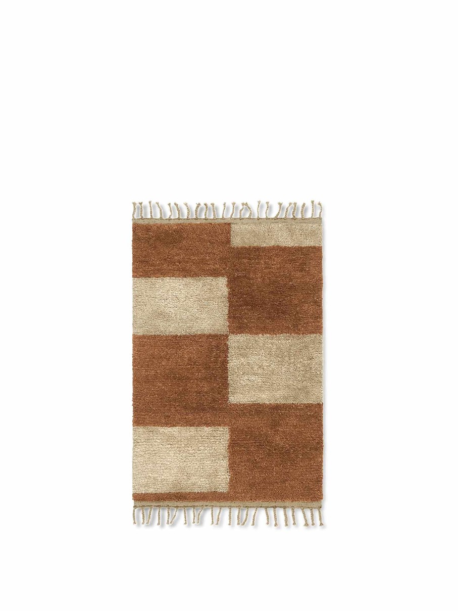 Rugs Ferm Living | Mara Knotted Rug /Off-White - 80 X 120 Cm Dark Brick