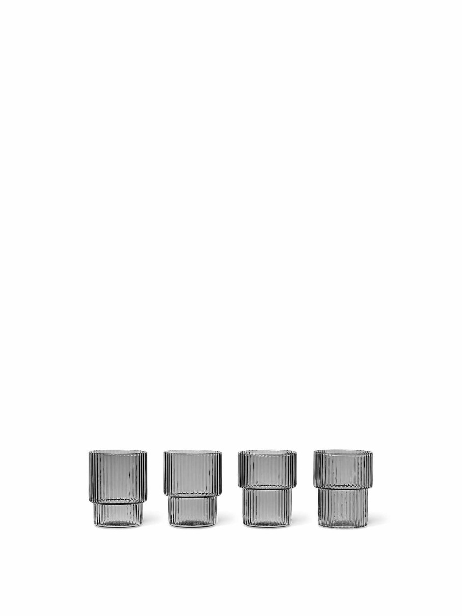 Kitchen Ferm Living | Ripple Small Glasses (Set Of 4) Smoked Grey