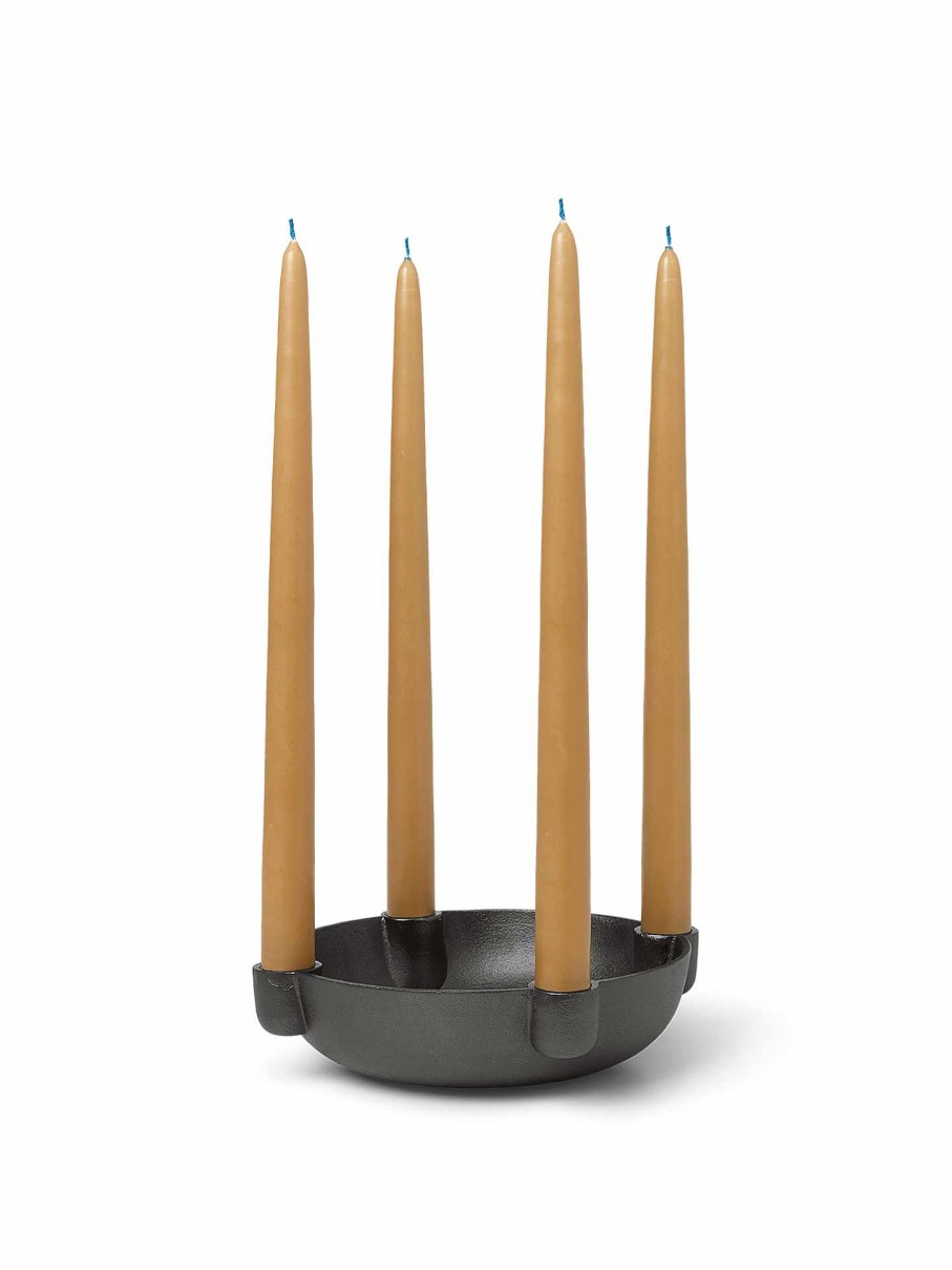 Accessories And Decorations Ferm Living | Bowl Candle Holder - Medium Ened Aluminium Black