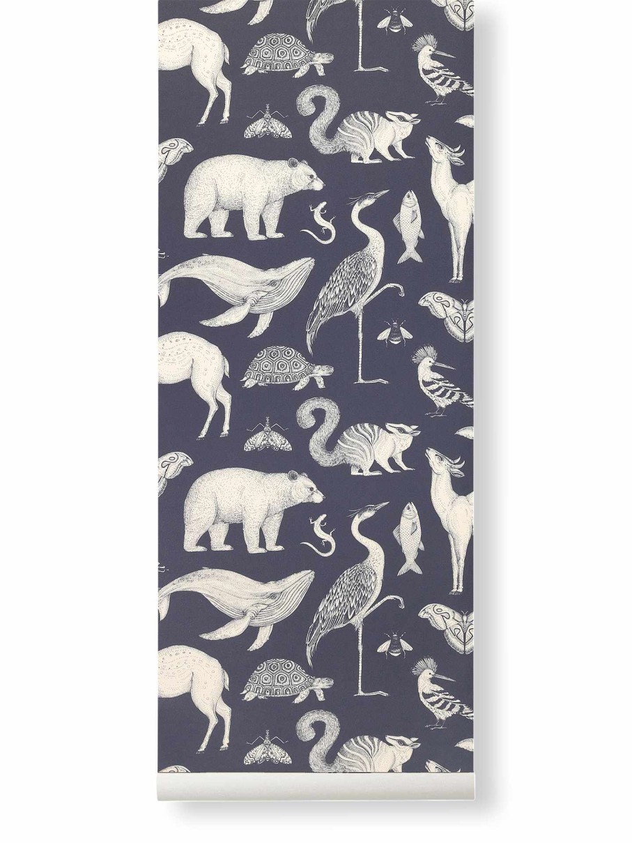 Wallpaper Ferm Living | Katie Scott Wallpaper - Animals - Dark Blue