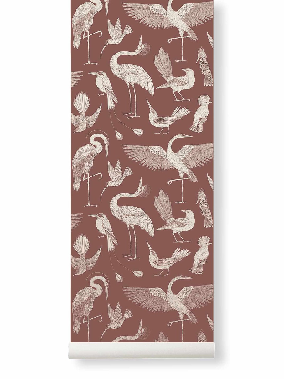 Wallpaper Ferm Living | Katie Scott Wallpaper - Birds Dusty Red