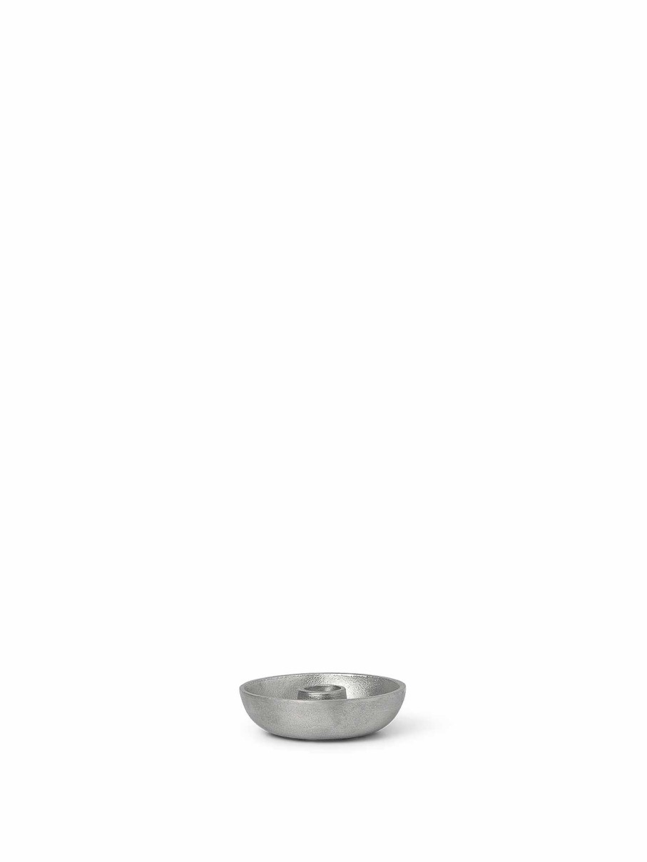 Accessories And Decorations Ferm Living | Bowl Candle Holder - Single - Aluminium Grey