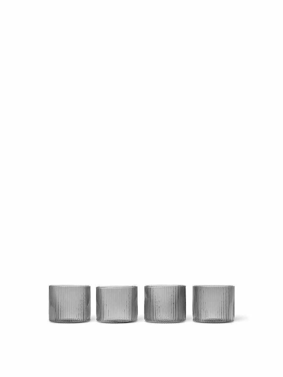 Kitchen Ferm Living | Ripple Low Glasses - Set Of 4 Smoked Grey