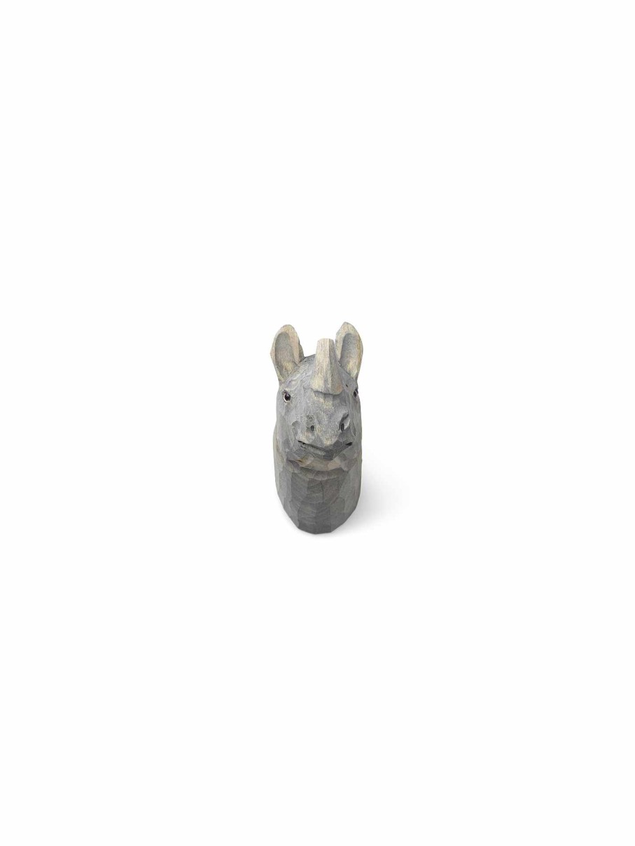 Kids Ferm Living | Animal Hand-Carved Hook - Rhino Grey