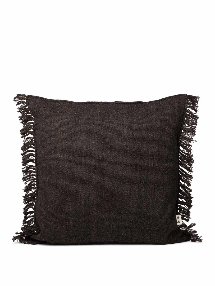 Textiles Ferm Living | Kelim Fringe Cushion - Dark Melange - Small Dark Brown