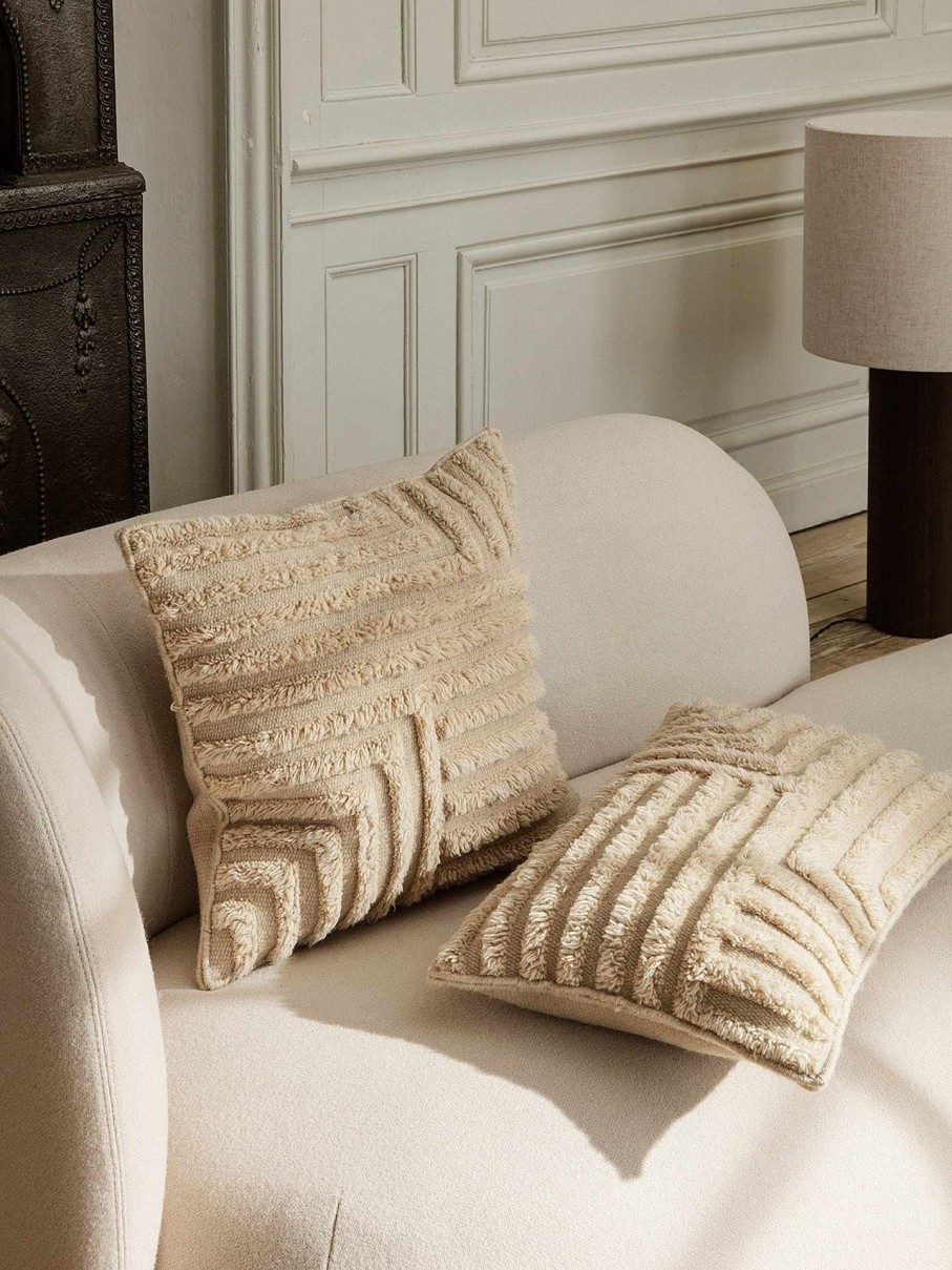 Textiles Ferm Living | Crease Wool Cushion - Rectangular - Light Sand