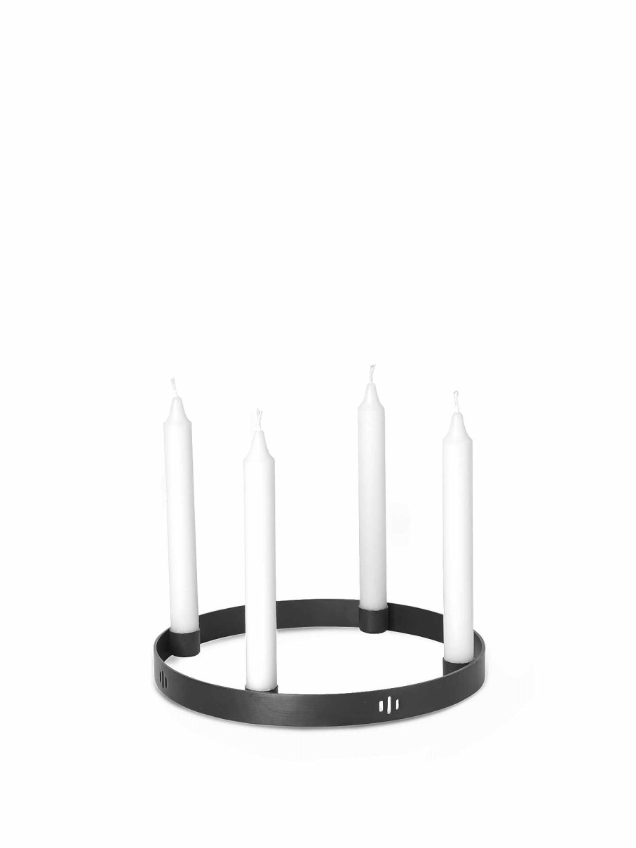 Accessories And Decorations Ferm Living | Candle Holder Circle - Small Black Brass