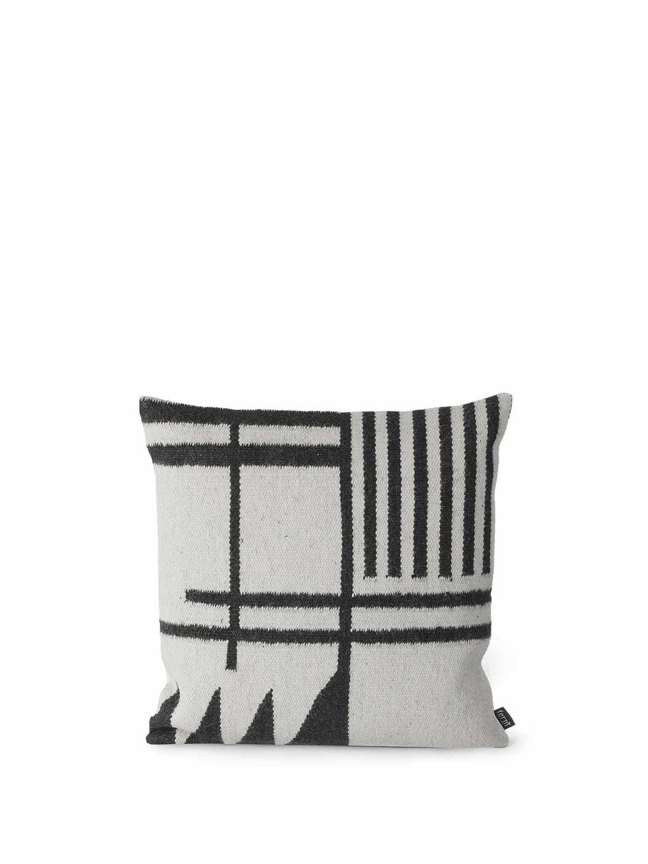 Textiles Ferm Living | Kelim Cushion Cover - Black Lines Offwhite