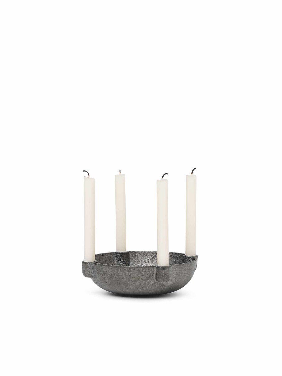 Accessories And Decorations Ferm Living | Bowl Candle Holder - Small Black Brass