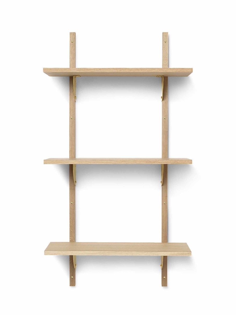 Furniture Ferm Living | Sector Shelf - Triple - Narrow - Natural /Brass Oak