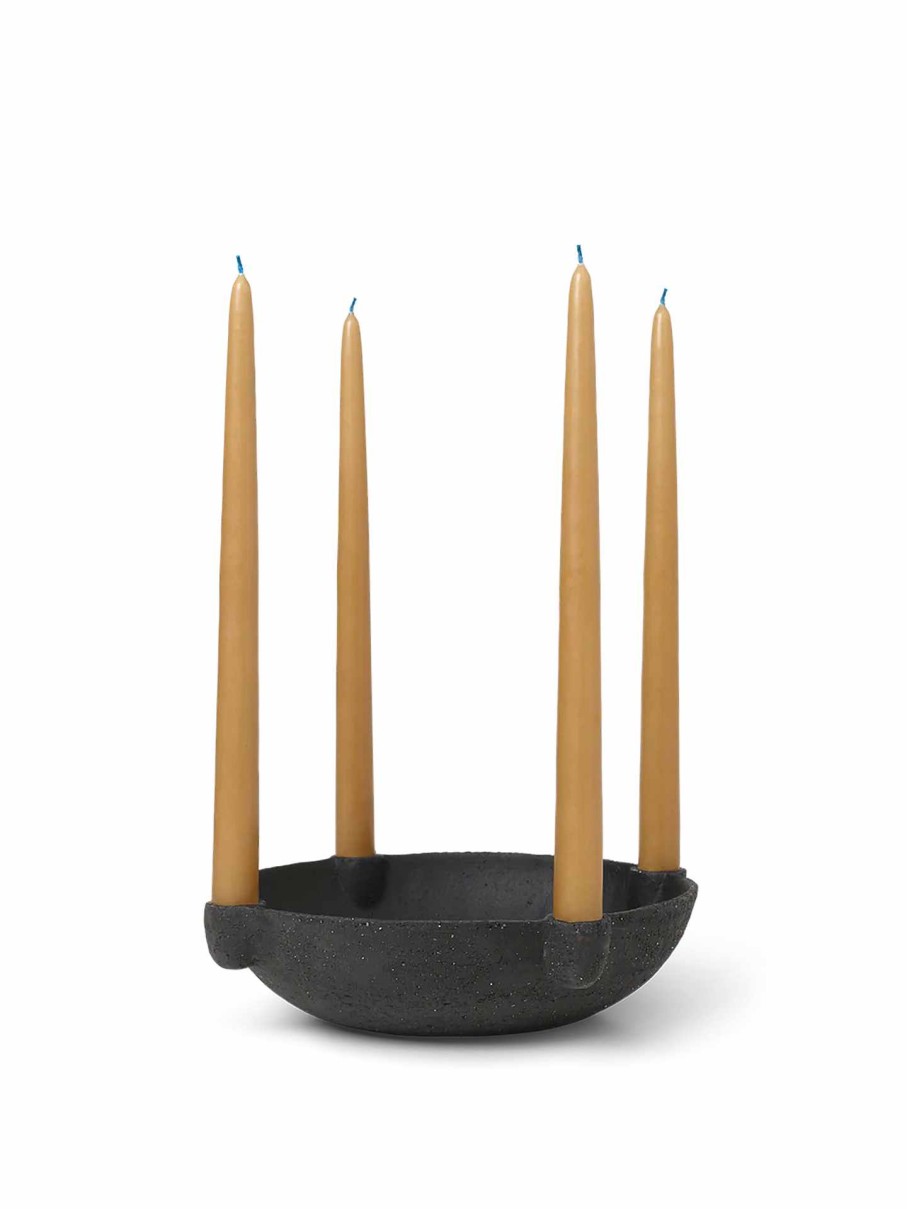 Accessories And Decorations Ferm Living | Bowl Candle Holder - Large - Ceramic Dark Grey